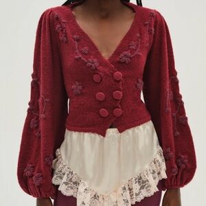 For love and lemons Burgundy Floral Knit cardigan Sweater